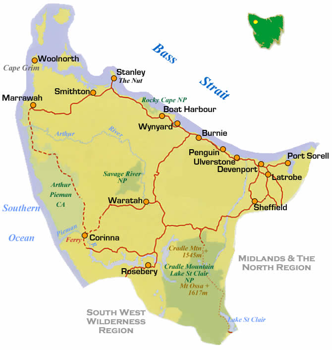 north west tasmani road maps