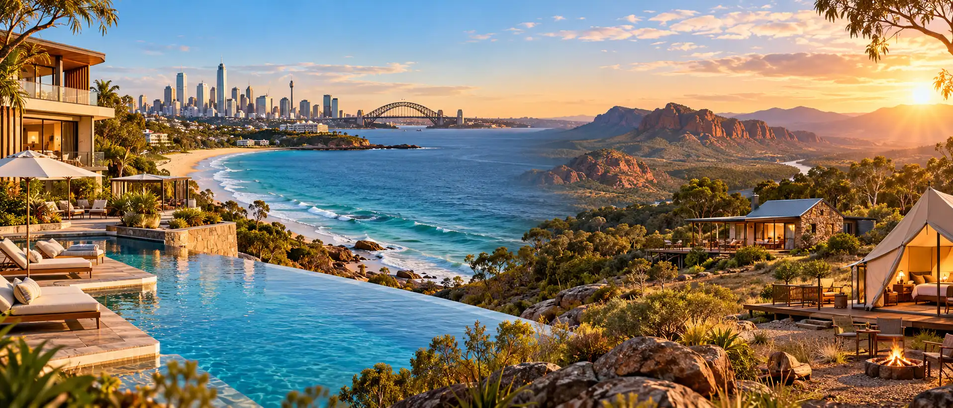 Australian holiday accommodation overlooking a coastal landscape