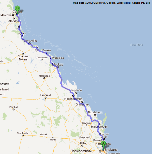 Brisbane to cairns road map