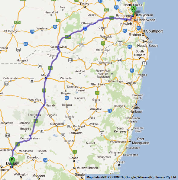 Brisbane to Dubbo road maps 1