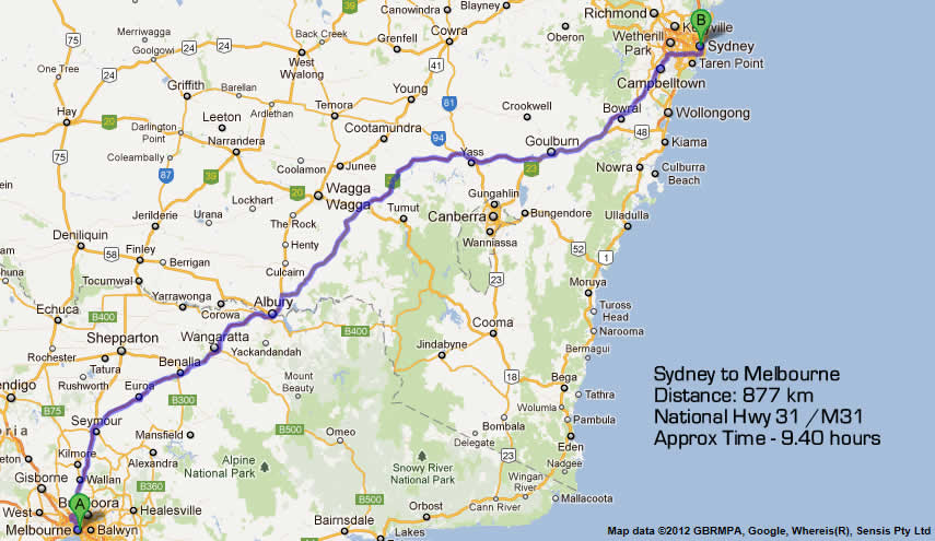 melbourne to sydney road maps route 1