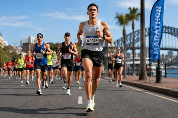 Marathon runners on course.